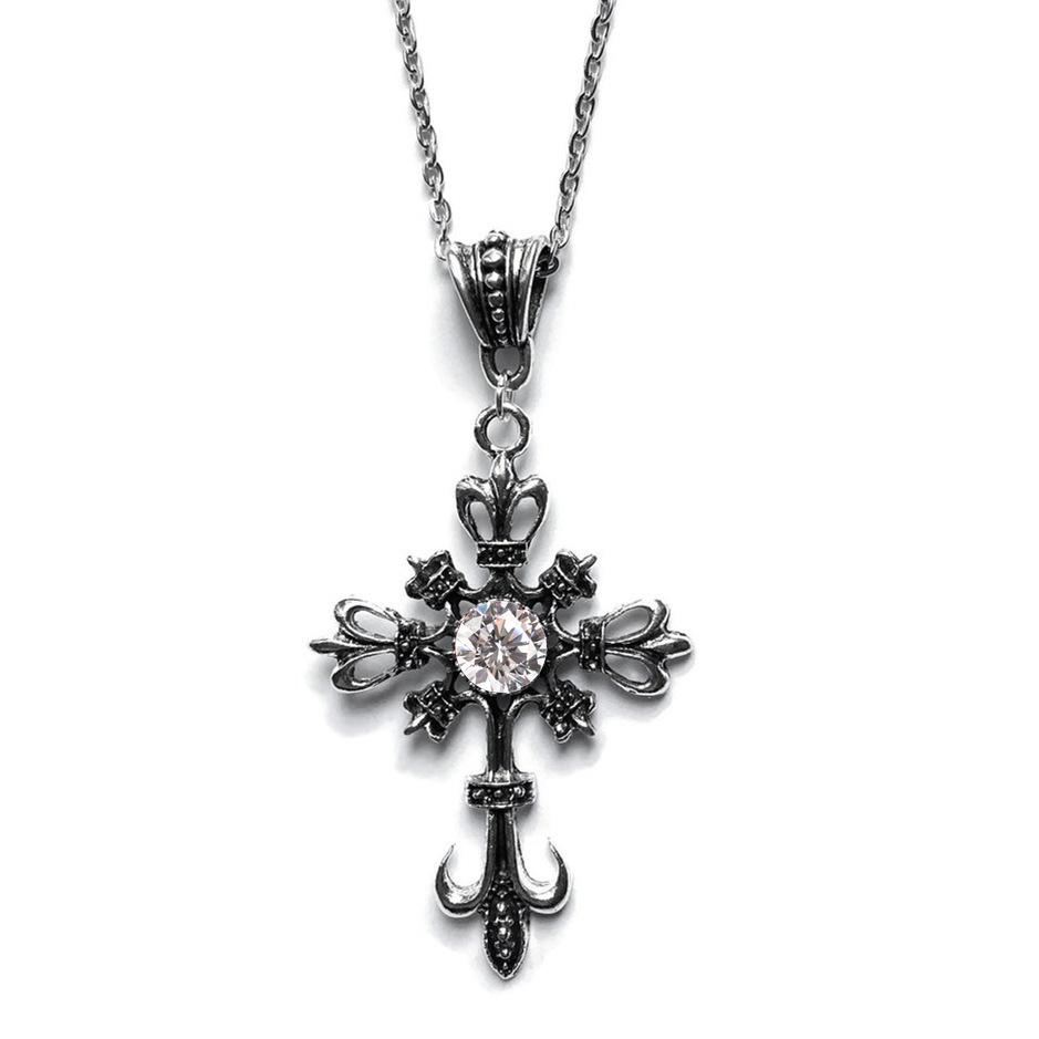 Vintage Gothic Kreuz Halskette Legierung Halskette Glas Herz Anhänger Punk Stil Halskette 2