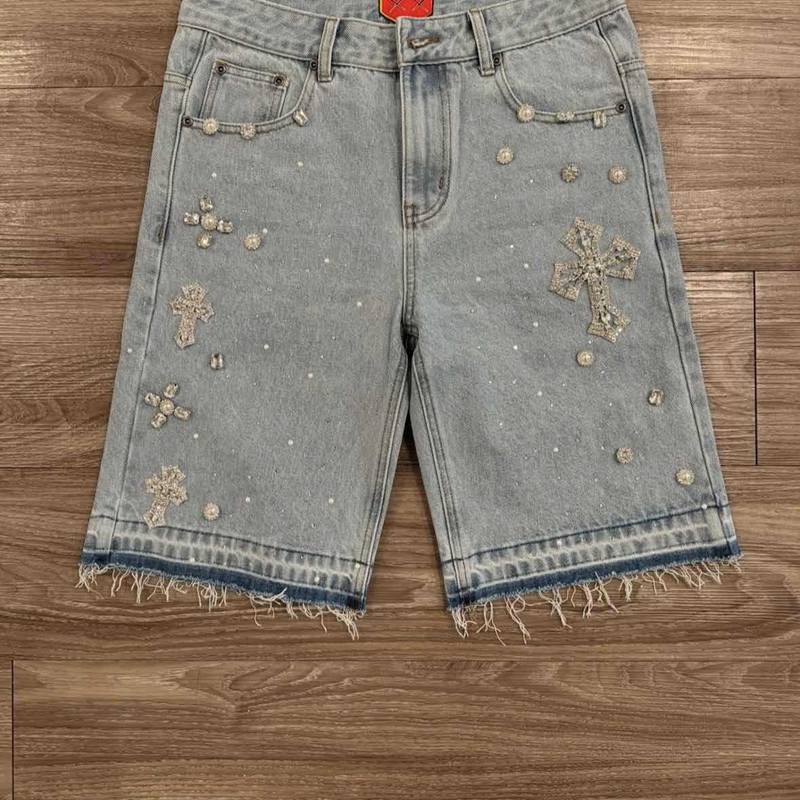 Lässige Herren Denim Shorts Hosen Mode Retro Stil Jeans Shorts Jeans Gothic Strass Denim Shorts XXL