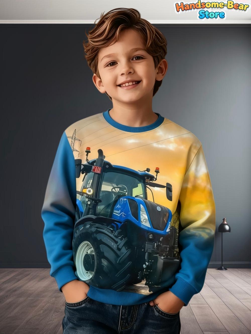 Cooler 3D-Traktor-Aufdruck Kinderkleidung Jungen Sweatshirt Langarm Mode Kinder Herbst Hoodie Outdoor Aktive Kinderkleidung 150
