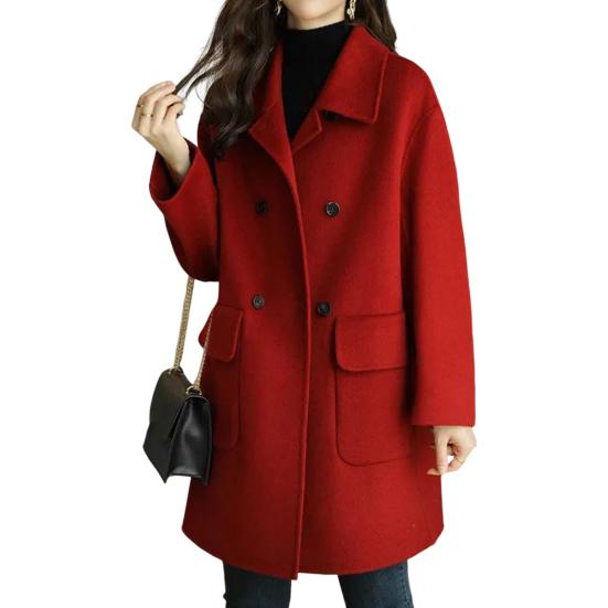 Damen-Mantel, einfarbig, mittellanger Reverskragen mit Knöpfen, locker sitzend, warm, Polyester, Winter, warm, Damen-Zweireiher-Mantel für Damen XL black