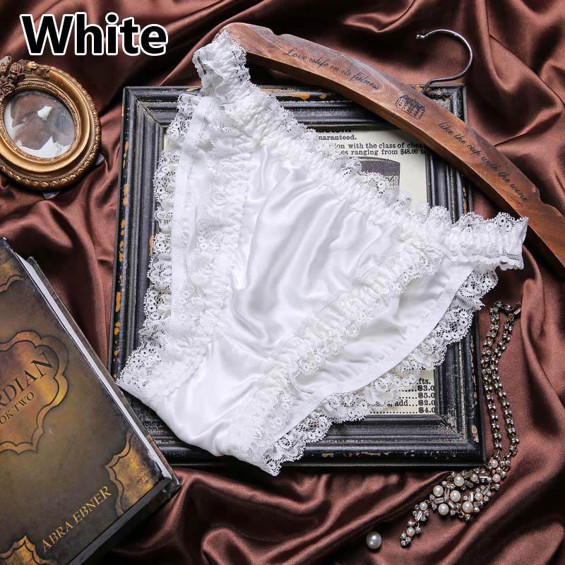 Damenunterwäsche aus weicher Seide, Satin, Seidenhöschen, Dessous, Spitzenhöschen, G-String, Sommer-Slip L weiß