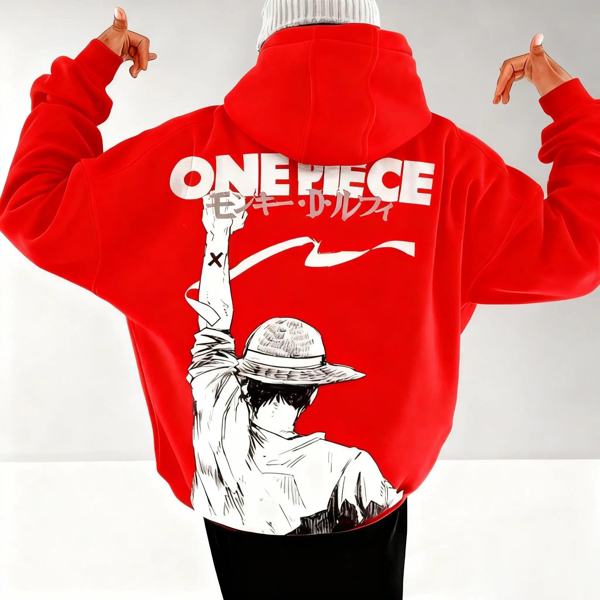 One Piece Anime Hoodie Herren Damen Pullover Sweatshirt Luffy Grafikdruck Übergroß Lässig Streetwear Y2k Herbstmode Unisex M braun
