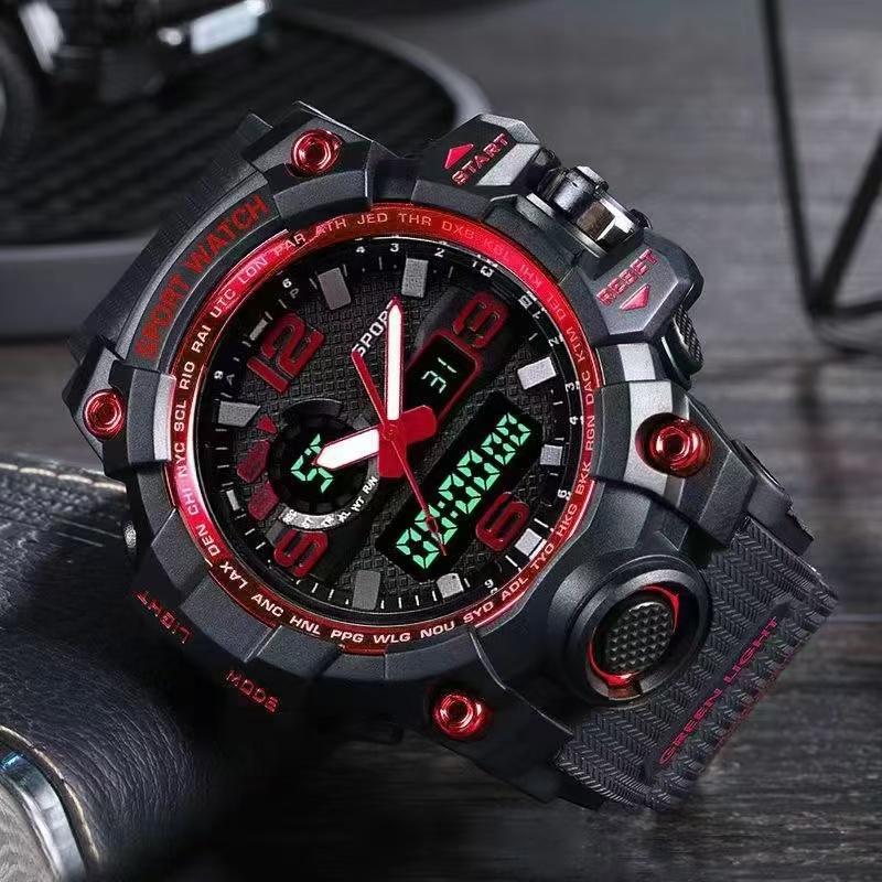 Neue Sport Relogio herren Uhr Wasserdicht Military herren Uhren Multifunktionale Mit Dual Display Leucht rot
