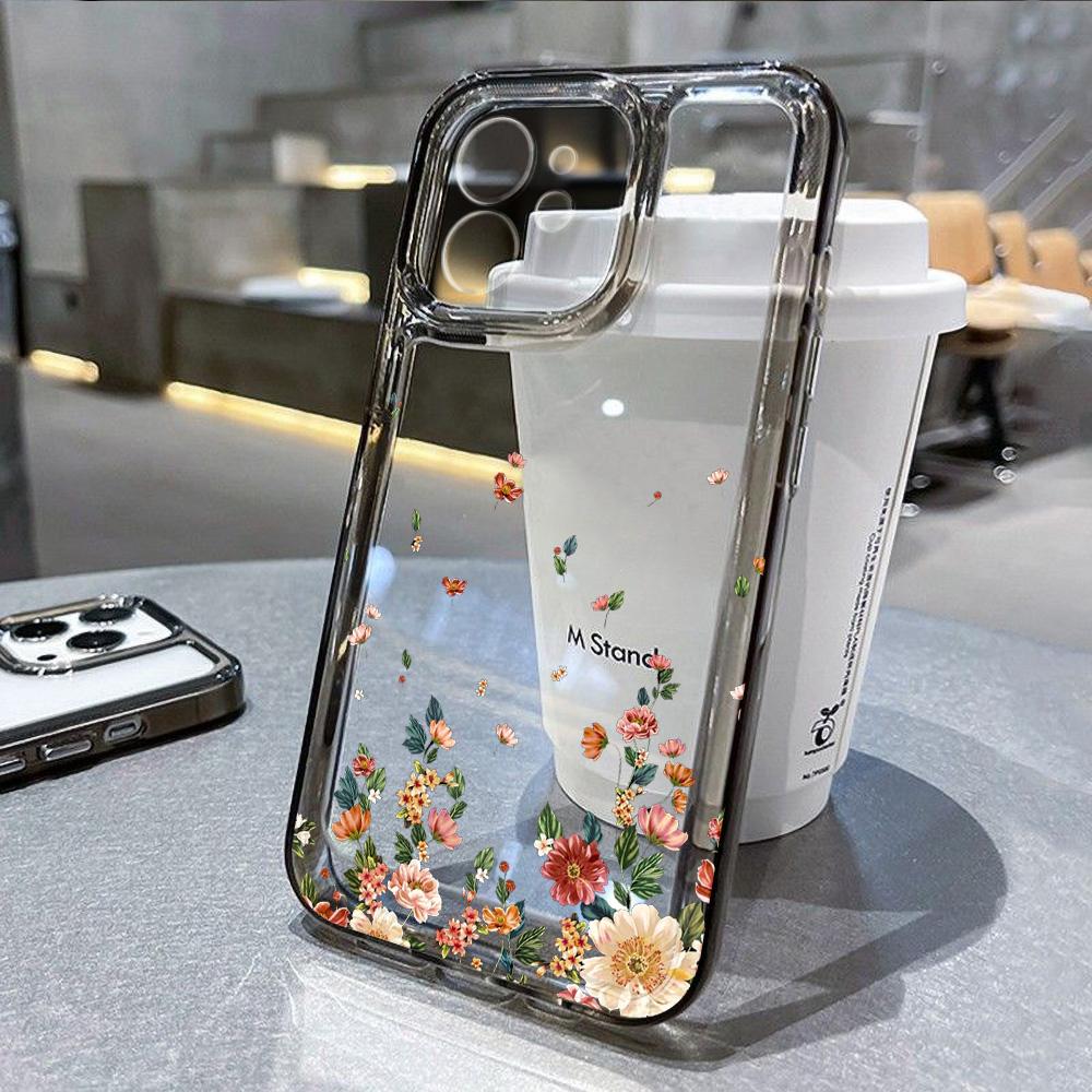 Transparente Blumen-Telefonhülle für iPhone 11 Hülle für iPhone 13 14 12 16 15 Pro Max XR XS X 7 8 SE Ästhetische Blumen-Abdeckung Funda For iPhone 13Pro Max gray