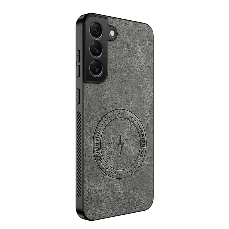Exquisite Handyhülle aus Leder für Samsung Galaxy S25 Plus S24 S23 S22 S21 FE Magnetische Silikonstoßstange Stoßfeste Hülle S24 Ultra Galaxy S24 FE graue