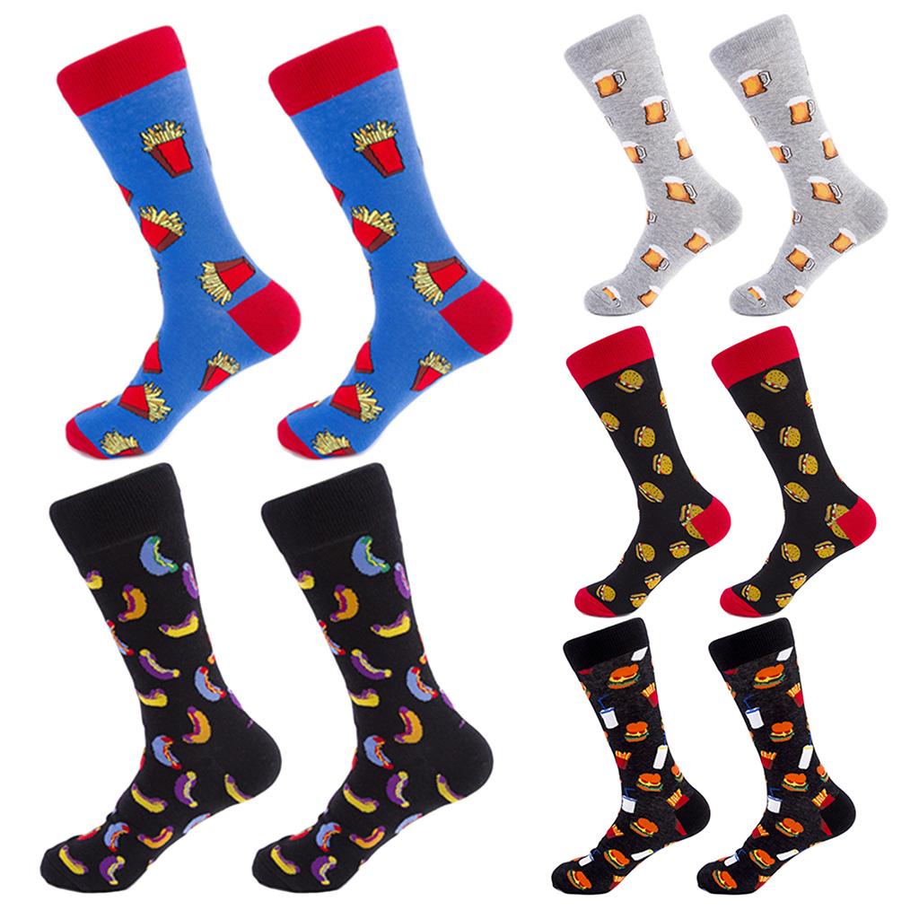 5 Paar Herren-Socken mit lustigem Food-Thema, Hot-Dog-Chips, Bier, Humburger-Strumpfwaren