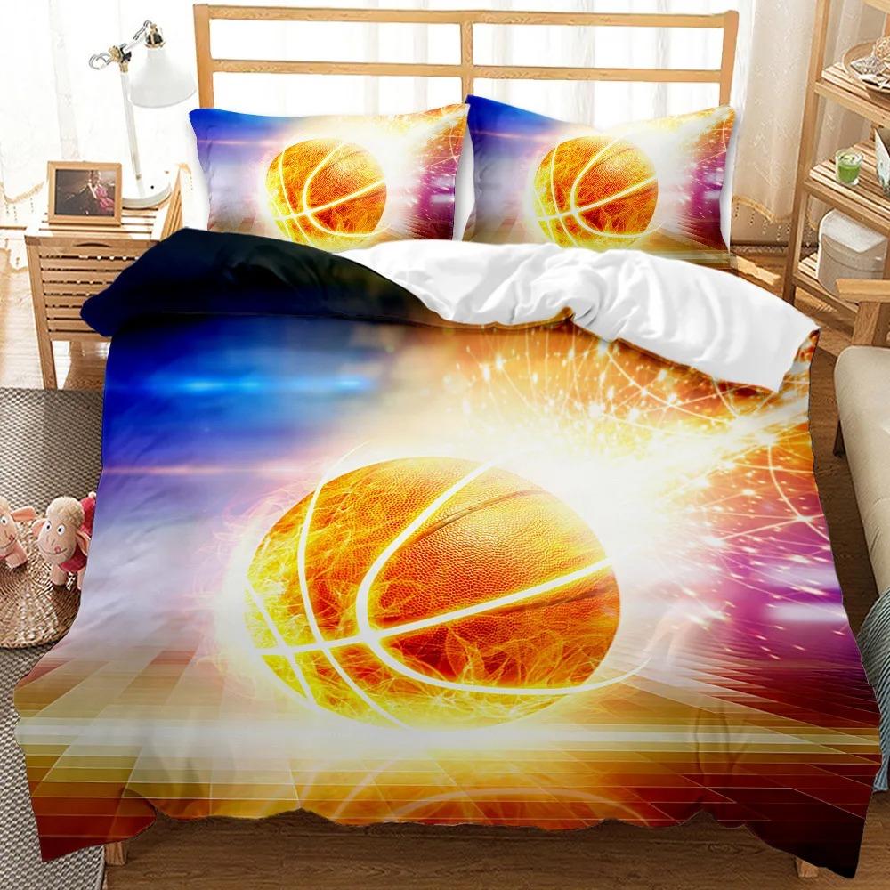 Basketball Bettbezug Set King Queen Ball Sport Thema Bettwäsche Set 2/3tlg. Jungen Teenager Basketball Fan Zimmer Polyester Steppdeckenbezug 70x133cm