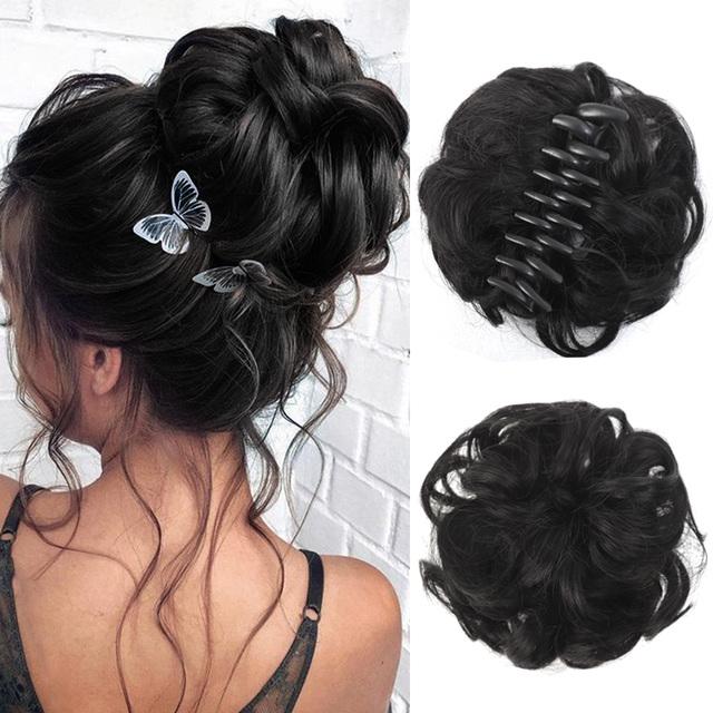 Synthetischer Haarknoten, Clip-in-Chignon-Haarteil, lockiger, unordentlicher Dutt, Pferdeschwanz-Haarverlängerungen, Scrunchie-Haarteile für Frauen 1PC
