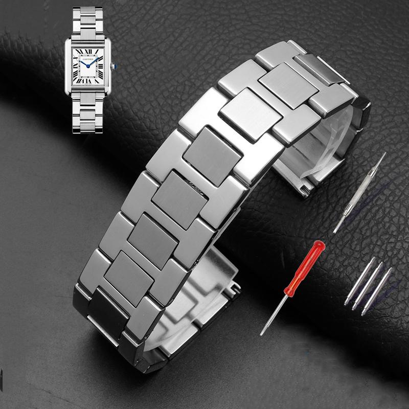 Armband Für Cartier TANk SOLO Serie Originalversion Solide Feinstahl-Uhrenketten-Zubehör Flache Schnittstelle 16 17,5 20 22mm 23mm