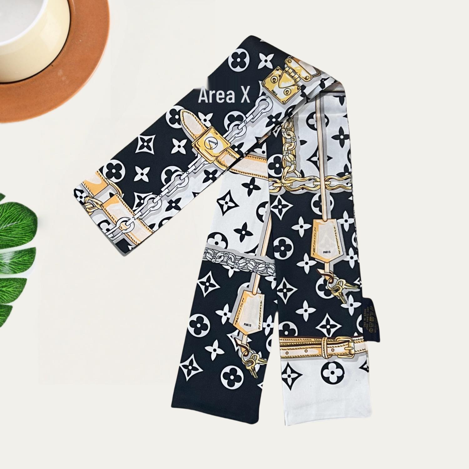 High-End Seidentwill-Schal: Frühling/Herbst, Vielseitiges Accessoire für Handtaschen und Stirnbänder 8x120cm weiß/schwarz