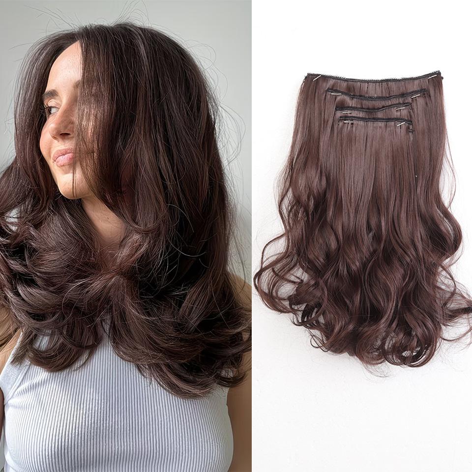 4 Stück Clip-In Haarverlängerungen Unsichtbar Dick Synthetisches Haar Clip-Extensions für Frauen Weich und Einfache Installation Haarteil Clip 35CM gray