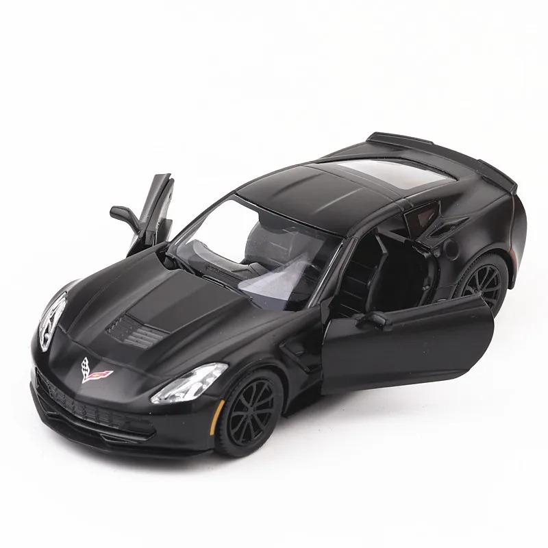 1/36 Chevrolet Corvette C7 Legierung Diecast Super Sport Auto Modell Spielzeug Simulation Metall Fahrzeugkarosserie mit Pull Back Kinderspielzeug schwarz
