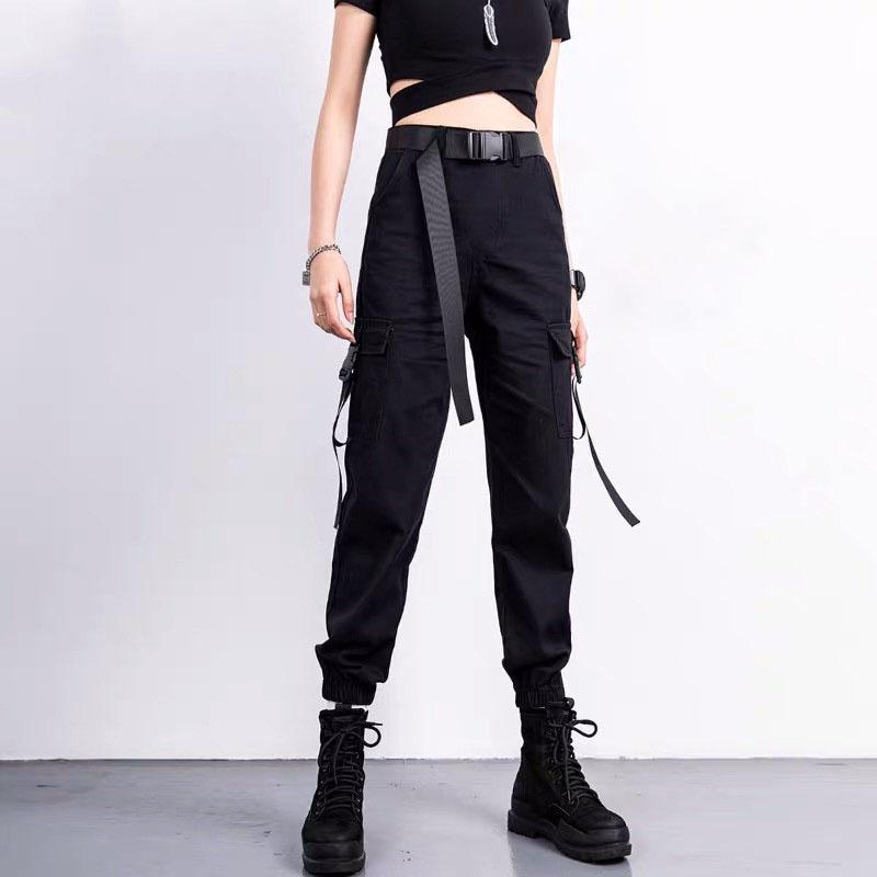 Cargo Hosen Frauen Casual Jogger Schwarz Hohe Taille Hosen Lose Weibliche Hosen Damen Hosen XL schwarz