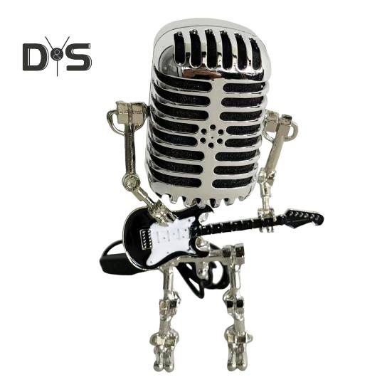 Metall Mikrofon Roboter Nacht Lampe Vintage Halten Gitarre Rock MIC Roboter LED Tisch Licht Desktop Dekoration Ornament Musik Liebhaber Geschenk schwarz