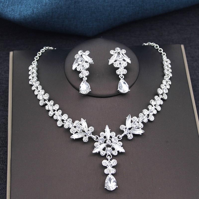 3-teilige Brautkronen-Schmucksets Luxus-Tiaras und Ohrringe Halsketten-Set für Frauen Braut Hochzeitskleid Kronen-Sets Abschlussball-Geschenke gray