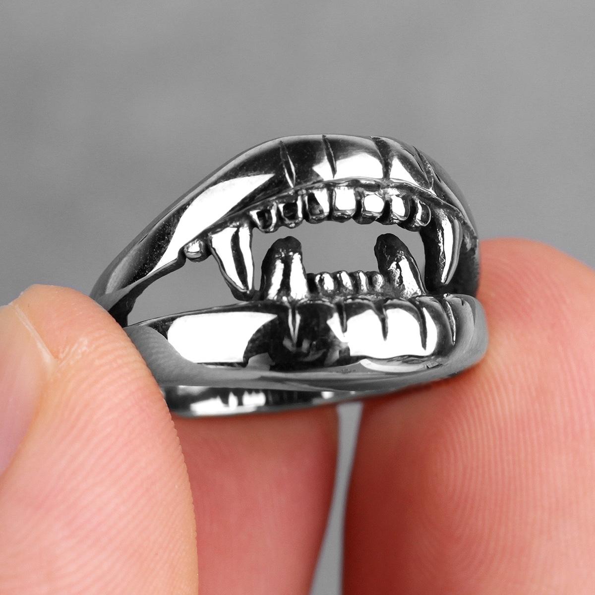 Edelstahl Herrenringe Teufelsmaul Zähne Punk Rock Persönlichkeit für Biker Männlich Freund Schmuck Kreativität Geschenk 8 white