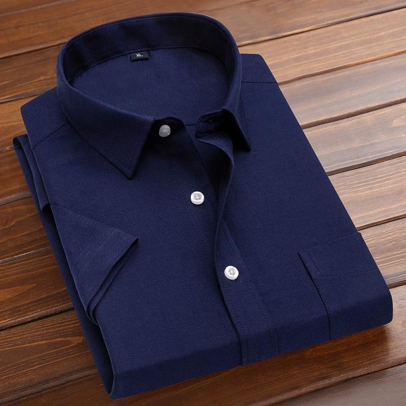 Herren Sommer Kurzarm Oxford Hemden Klassisches Hemd Casual Business Büro Solide Bequeme Hemd Vielseitig Stil XXXL dunkelblau