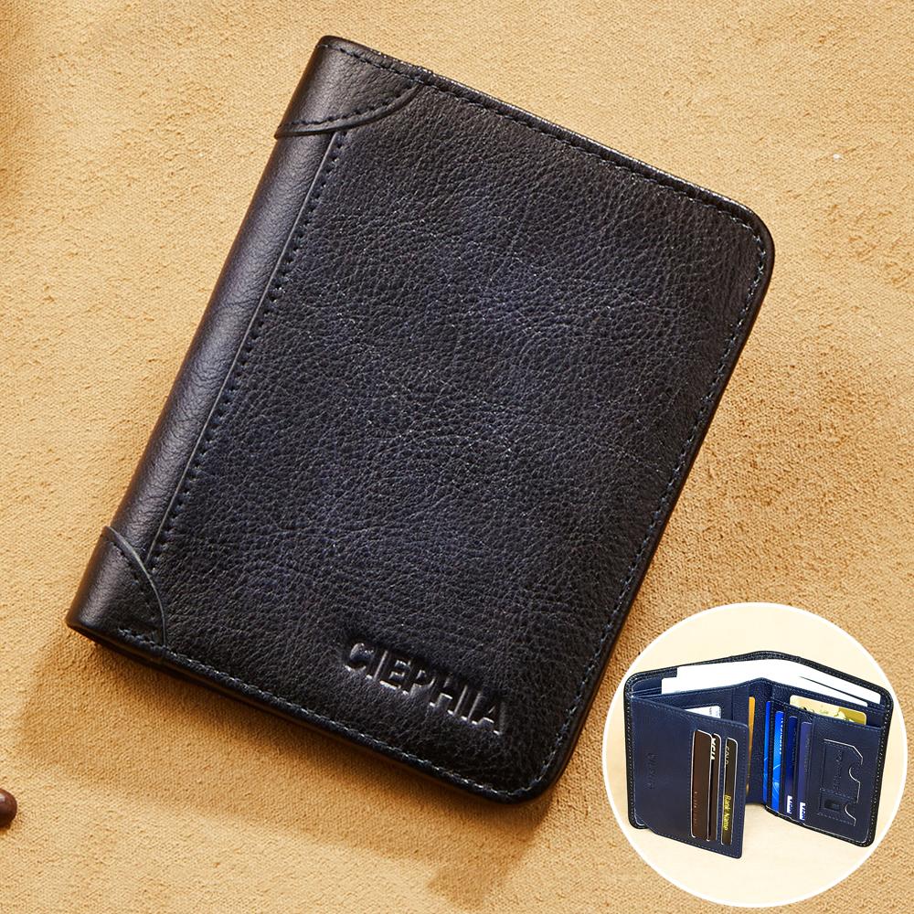 RFID-Geldbörsen aus echtem Leder für Herren, Vintage, dünn, kurz, multifunktional, Ausweis- und Kreditkartenhalter, Geldbeutel mit 2 Ausweisfenstern, Geschenk für ihn navy blau