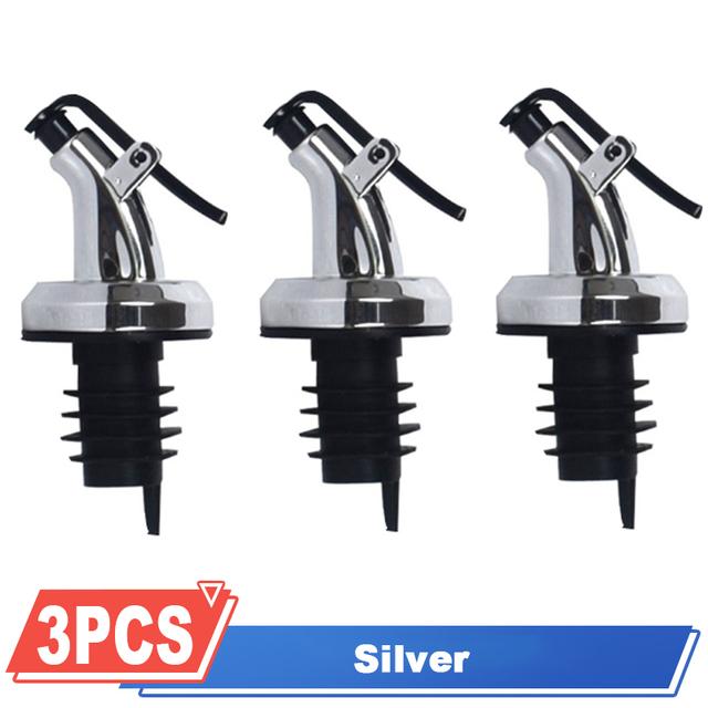 3Pcs Öl Flasche Stopper Kappe Spender Sprayer Schloss Weinausgießer Sauce Düse Schnaps Dicht Stecker Flasche Stopper küche Werkzeug 3Pcs silber