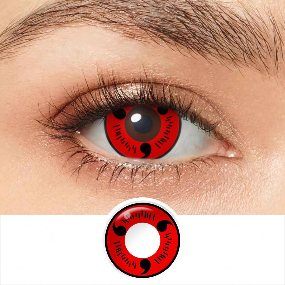Sharingan Eye Halloween Kontaktlinsen 1 Paar jährliche rote Cosplay Kontaktlinsen weiße Blindaugenlinsen Augenkontakte für Anime-Zubehör Three magatama