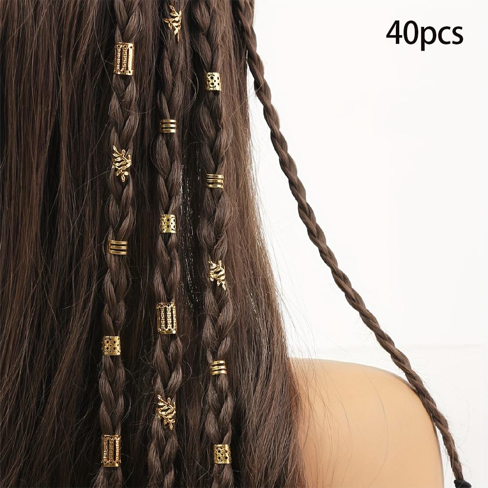 40PCS Hohl Haar Ring Für Mädchen Frauen Dreadlock Haar Braid Ringe Elegante Haar Zubehör #46870 gold