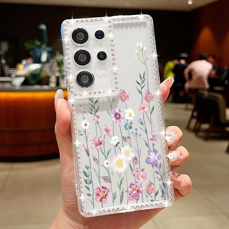 Einfache Blumenhülle für Samsung Galaxy A56 A55 A54 A36 A35 A25 A15 A16 A53 5G S25 Edge S24 Ultra S23 FE Diamant Weiche Handyhülle Galaxy S23 FE