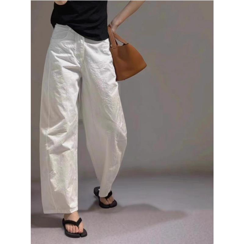 Weiße Baumwoll-Leinen-Hose Lockere Lässige Hose Damen Frühling und Sommer Dünne Gerade Dünne Weiter Beinte Hose S weiß