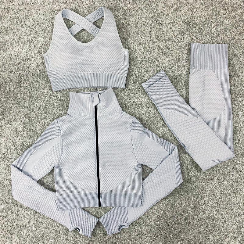 3PCS Nahtlose Frauen Yoga Set Workout Sportswear Gym Kleidung Fitness Langarm Crop Top Hohe Taille Leggings Sport Anzüge XXXXL