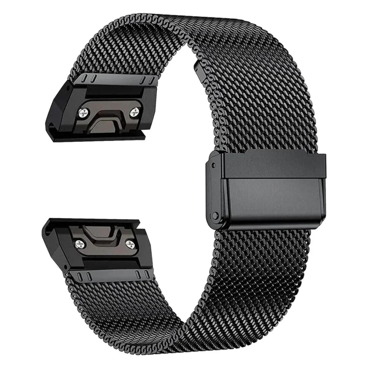Edelstahlarmband für Garmin Uhr Fenix Fenix 8 E 6 6x 7 7x Pro 5 5x Plus 5s 6s 20/22/26mm Metallarmband Armband Ac 22mm schwarz