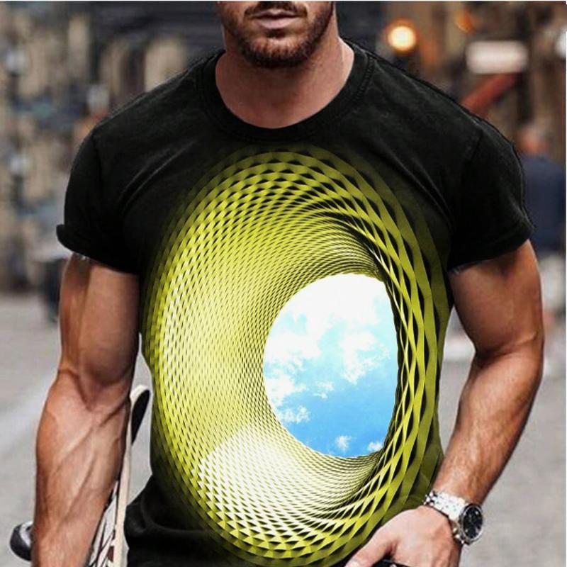 Neues Sommer-T-Shirt für Herrenmode, kreatives 3D-Loch-Druck-T-Shirt für Herren 8XL gelb