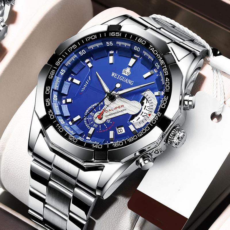 Mode Automatische Uhr Herren Kalender Wasserdicht Leuchtende Nicht-mechanische Uhr Großes Zifferblatt blau