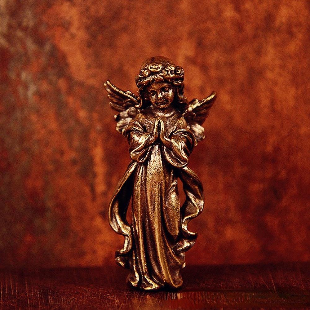 Retro Kupfer Betende Engel Statue Kleine Ornamente Messing Engel Figuren Desktop Dekorationen Home Decor Zubehör für Zimmer 1pc