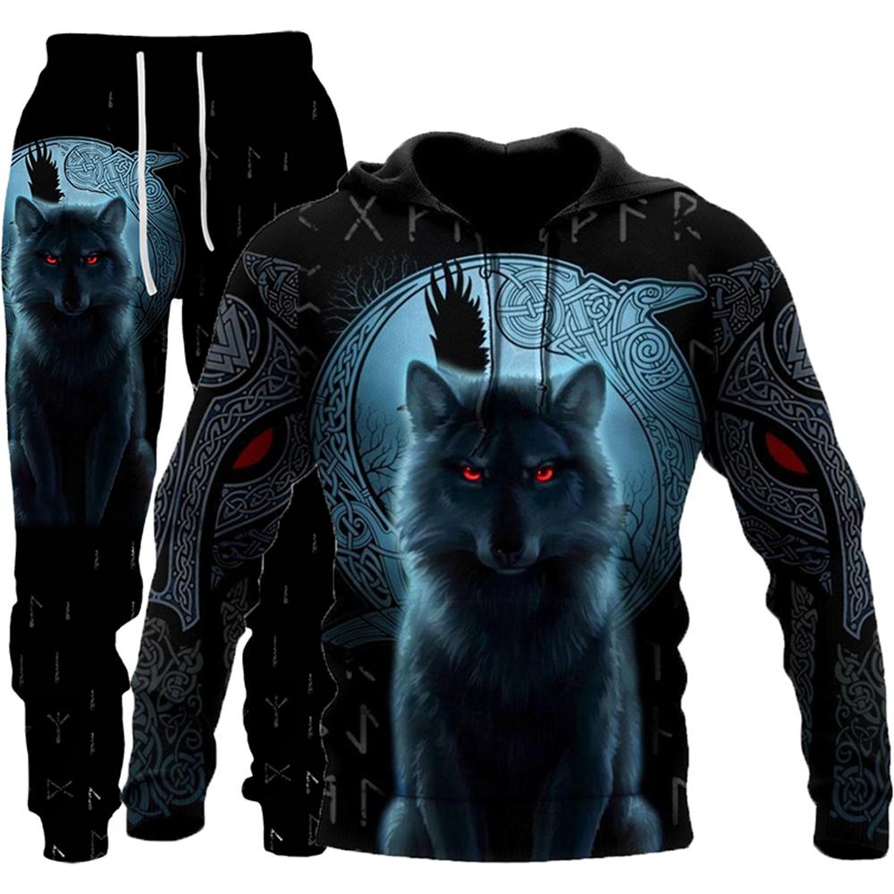 Wolf 3d Gedruckt Hoodie Kleidung Anzug Hosen Anzug Männlich Frühjahr Und Herbst Casual Sweashirt Pullover Männer Trainingsanzug Set Mode männer 5XL