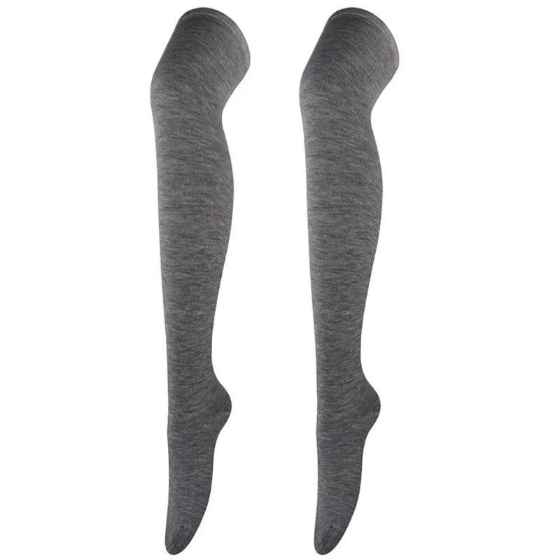 Damen Strümpfe Stulpen Gestreifte Lange Socken Oberschenkel Winter Hohe Strümpfe Warm über Knie Socken Weiche Wolle Weihnachtsstrümpfe One Size dunkelgraue
