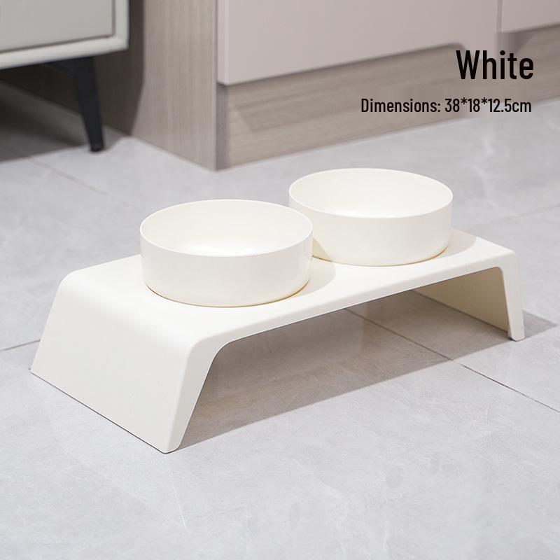 Haustier-Kippschutz-Doppelnapf: Edelstahl-Futter- und Wassernapf für Katzen und Hunde mit Nackenschutz. Individual Boxed white