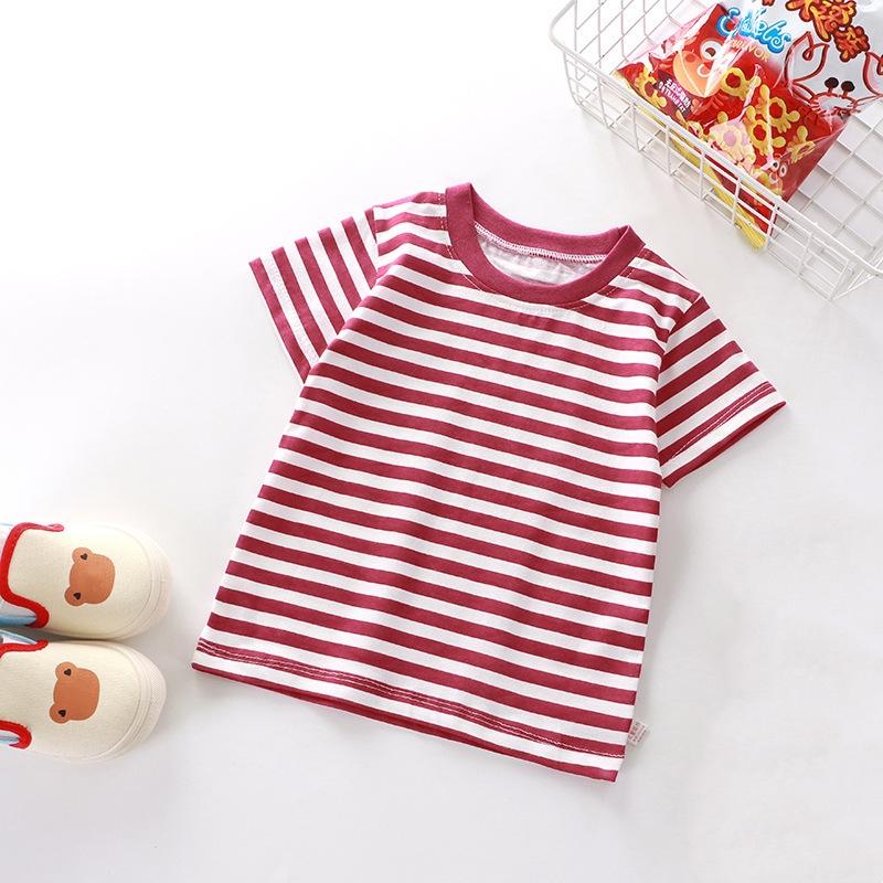 Jungen Mädchen Gestreifte T-Shirts Kinderkleidung Freizeit Kurzarm Rundhals Baumwolle Oberteile T-Shirts Kinderkleidung Sommer 90 dunkelrote