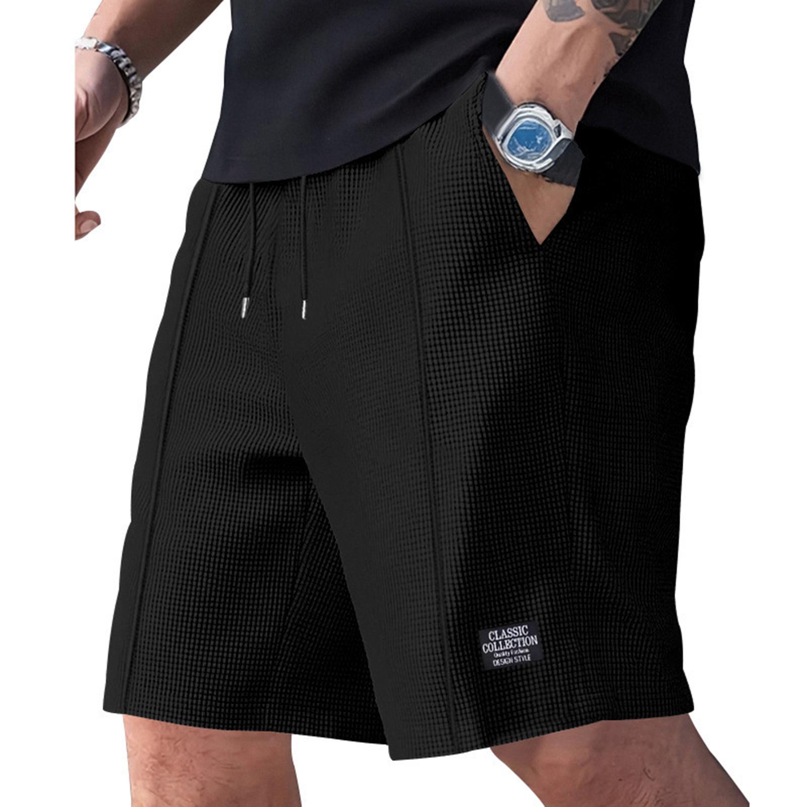 Baumwollshorts Herren Lässiger Stil Herren Jogginghosen mit Kordelzug Taille Cargoshorts für Herren und Bermudas Para Hombres für den täglichen Gebrauch XXL schwarz