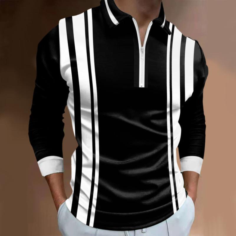 Herrenmode Frühling Herbst Polyester Poloshirt 3D Digitaldruck Casual Golf Poloshirt Tops M