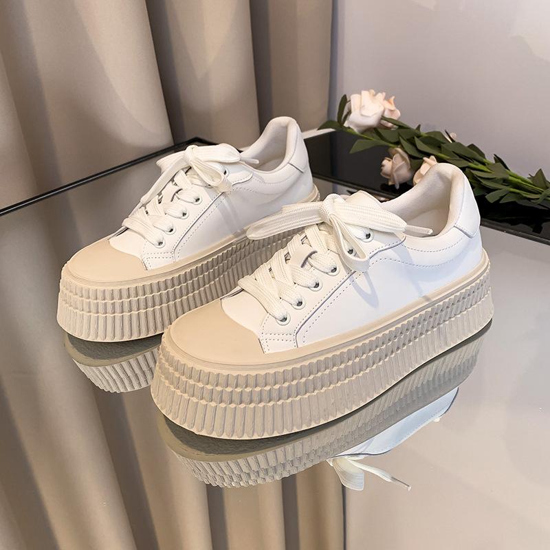Keksform Schuhe Damen Nische Plateau Höhe Erhöhend Damen Schuhe Weiße Schuhe Damen Neue Mode Lässige Board Schuhe Damen Plateau Schuhe 40