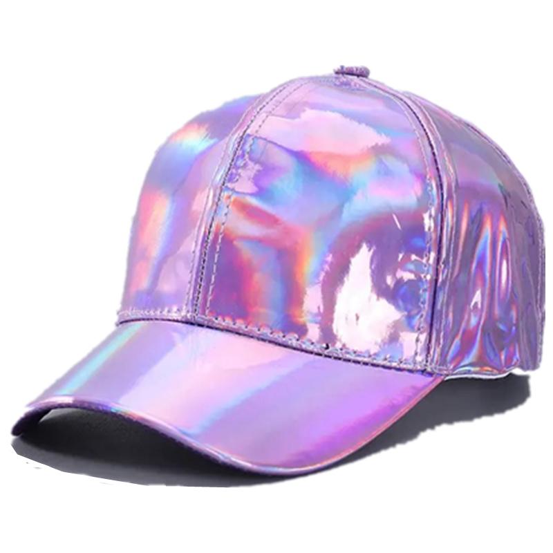 Neue Unisex PU Leder Laser Style Baseball Cap Street Hip Hop Hut Männer Frauen Schillernde Farben Y2K Cap 56cm-60cm violett