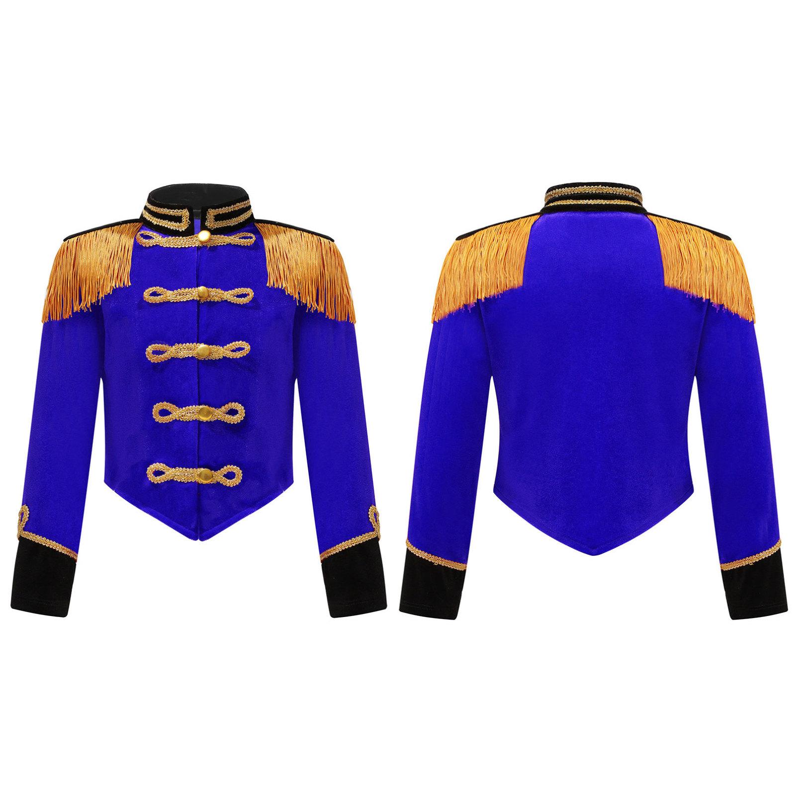 Kinder Mädchen Fancy Circus Ringmaster Kostüm Stehkragen Quaste Jacke Rädelsführer Kostüm Cosplay 5-6 Years blau