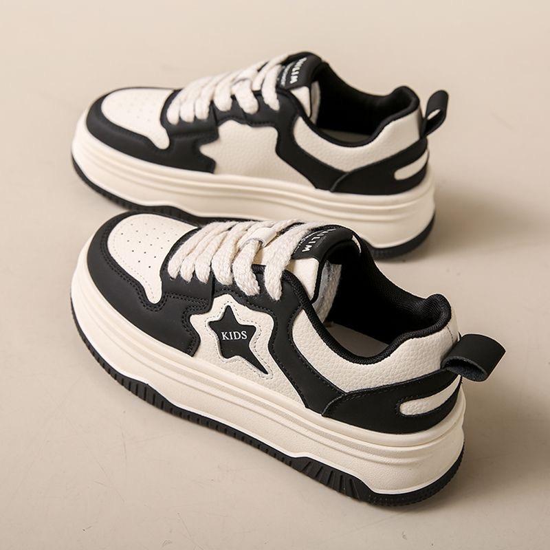 Neue Plateau Weiße Schuhe Damen Tragen Sterne Vielseitig Rutschfest Mode Damen Schuhe Lässige Board Schuhe Tide 40 schwarz