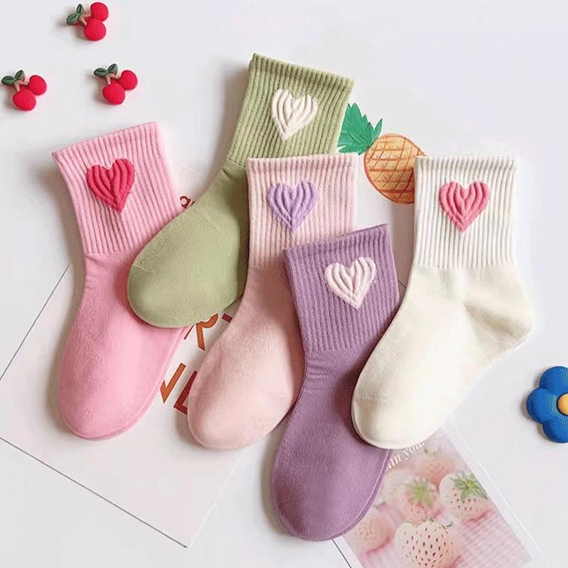 5 Paare/Set Kinder Mädchen Socken Frühling Herbst Kinder Socken Für Mädchen Mode Liebe Süß Prinzessin Bequem Baumwolle Kind Schüler Socke 2-13 Jahre M(2-5y) beige