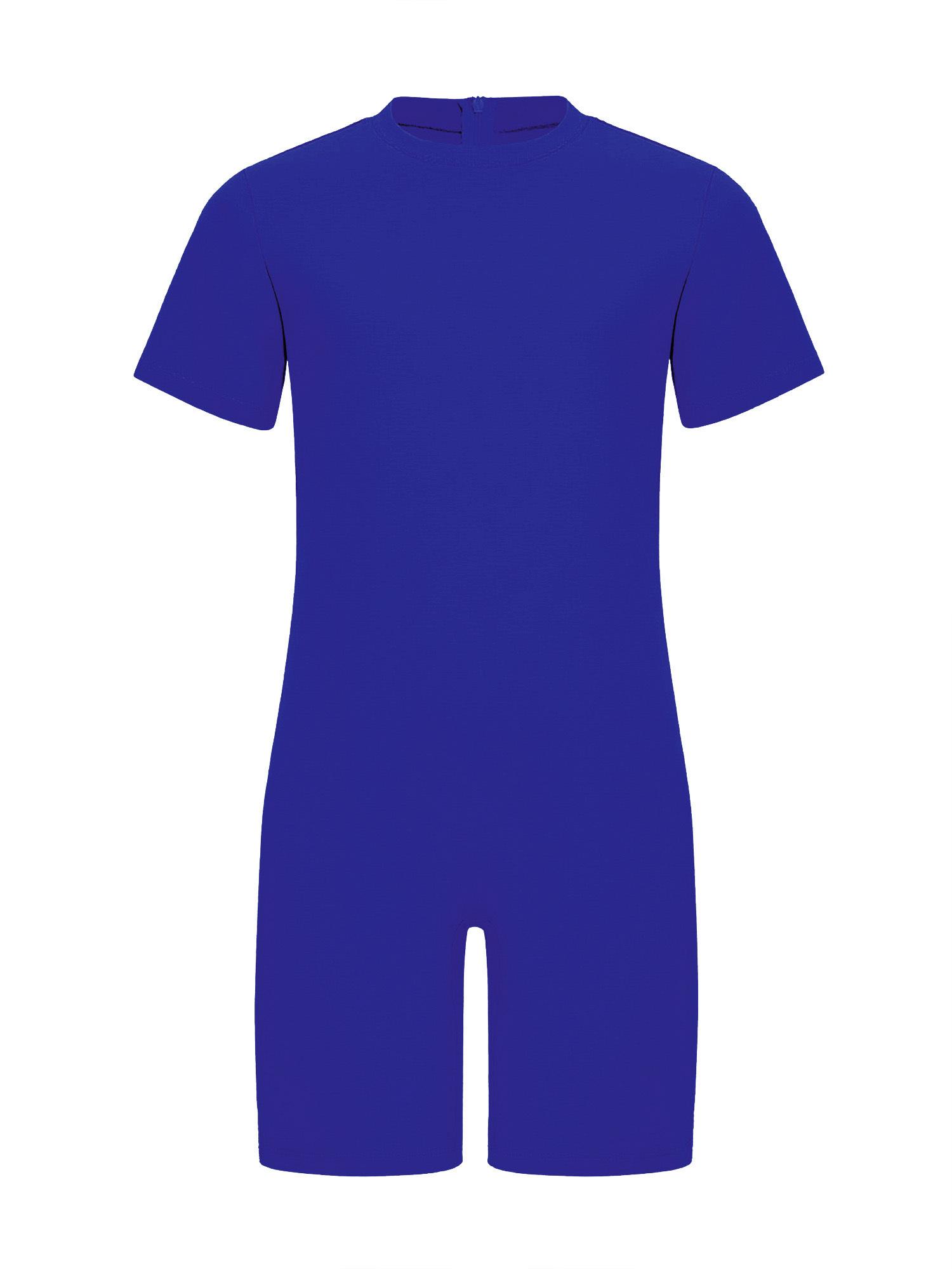 Kinder Spezialbedarf Kleidung Rundhals Kurzarm Jumpsuit Unsichtbarer Reißverschluss hinten Einfarbig Adaptive Kleidung Komfort-Outfit 15-16 Years königsblau