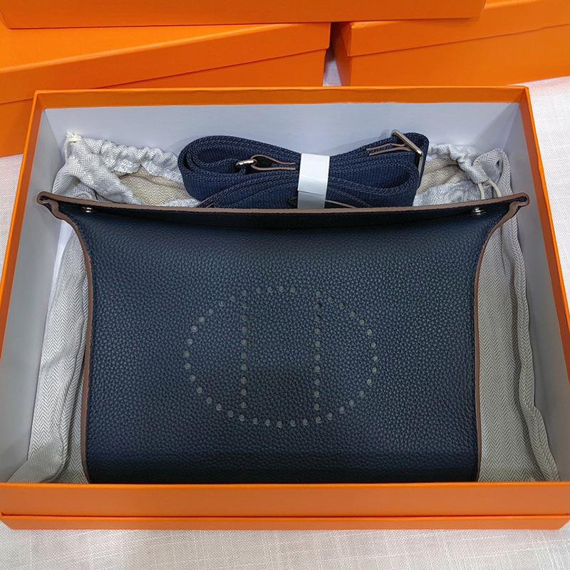 Hochwertige vielseitige erste Schicht Rindsleder Tasche, Teller Tasche, echtes Leder Unisex Tasche, lässige Schulter Umhängetasche. 21*5*18cm nachtblau