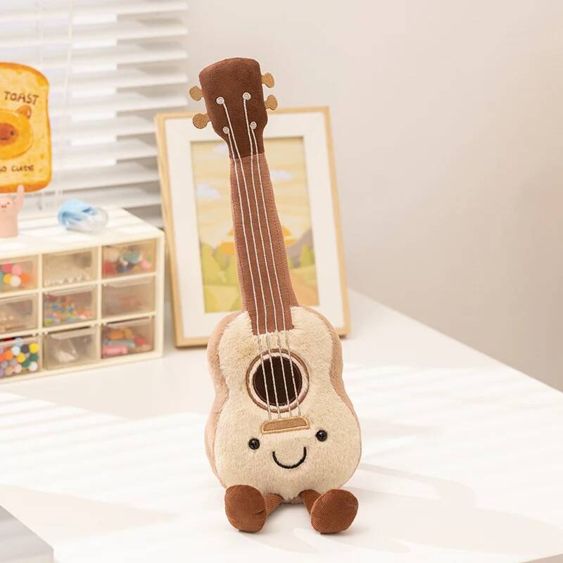 Kawaii Ukulele Plüschtier Niedliches Lächeln Ukulele Stoffpuppe Weiches Musikinstrument Plüschtier Weihnachtsgeschenke für Mädchen Heimdekoration 33cm