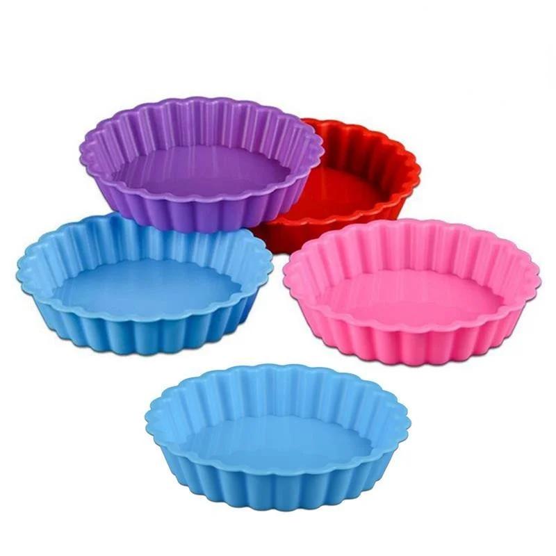 10 STÜCKE Silikon Törtchenformen Mini Quiche Tart Antihaft-runde geriffelte Flanpfanne mit losen Böden Kuchenform Werkzeuge Backformen Backen