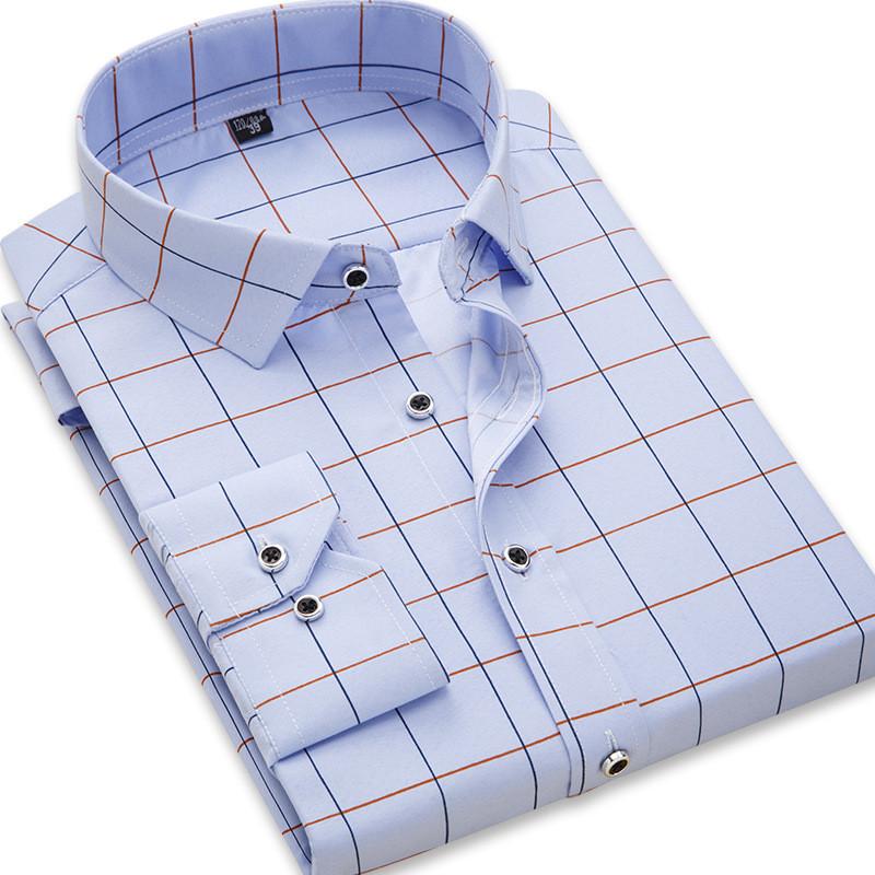 Herren bedruckte Bluse, modisches Hemd, schmales Bürokleid, Hemden, langärmelige Bluse, 4XL, große Größen XL blau