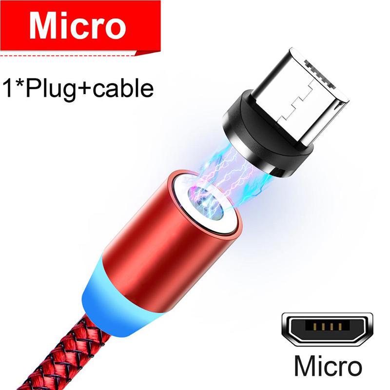 Starkes Nylon-Micro-USB-C-Ladekabel mit Magnet und LED für iPhone – schnelles Aufladen und langlebig 1M Cable+Micro USB Plug rot