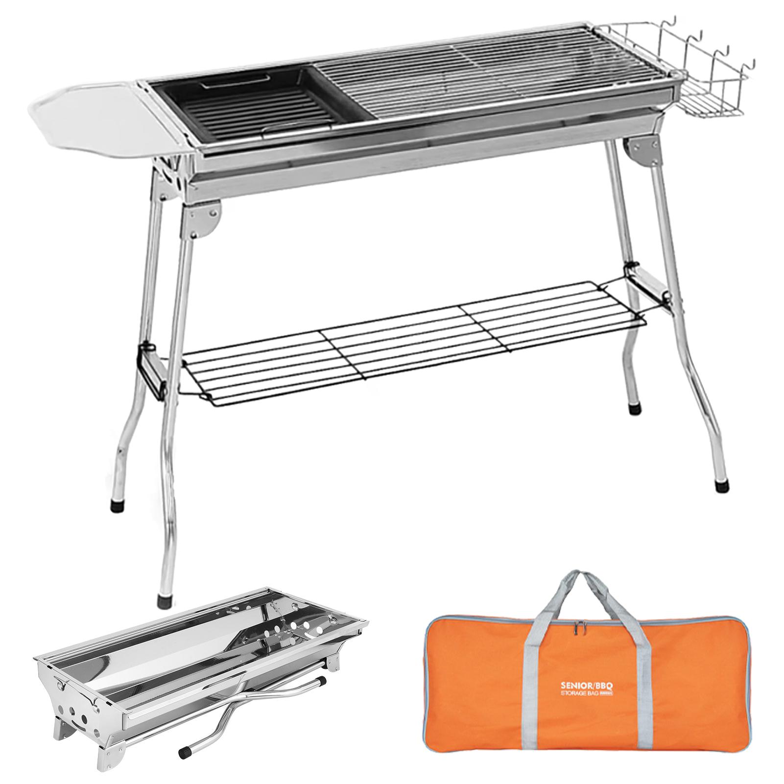 Outdoor-Camping-Grill-Set, tragbarer, faltbarer Holzkohlegrill aus Edelstahl, große Größe und